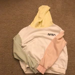 Yellow,white,pink and sage green hoodie from nasa